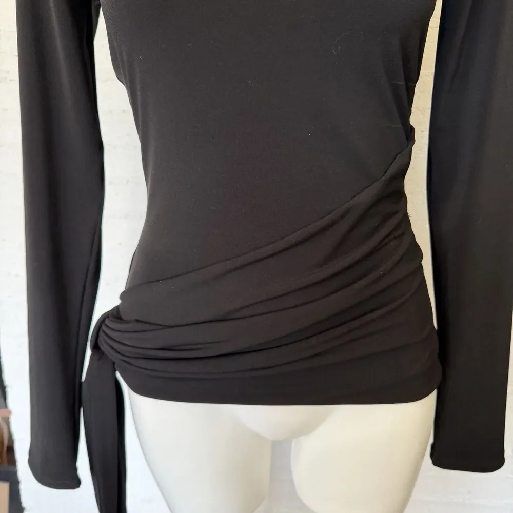 Cinq A Sept Shea Long Sleeve Turtleneck Wrap Top Black S - Picture 2 of 10